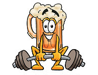 7601-Clipart-Picture-Of-A-Beer-Mug-Mascot-Cartoon-Character-Lifting-A-Heavy-Barbell